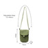 A small size canvas shoulder bag in green with an adjustable strap and a flap closure. Dimensions: 20cm x 14cm x 3cm.