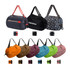A variety of foldable shopping shoulder bags in black, orange, brown, green, blue, and pink, with adjustable straps and logos.