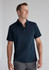 A dark navy short sleeve polo shirt for men, featuring a collar and a logo on the chest.
