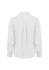 A white long sleeve shirt with a collar and buttoned cuffs, featuring a central back pleat. It has a logo.