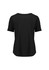 A black short sleeve blouse with a ruché design, featuring a rounded neckline and a slightly curved hem.
