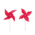 Two pink four-leaf pinwheels on white sticks, designed for decorative purposes.