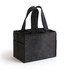 A felt wine tote bag in black with multiple compartments and sturdy handles. It features a simple design.