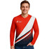A red and white V-neck long-sleeve football jersey featuring a gradient design and a logo.