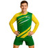 A long-sleeved sports shirt in green and yellow with a logo, featuring a dynamic design and micro mesh fabric.