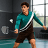 A unisex long-sleeve sports jersey in teal and brown with a logo, designed for active sports.