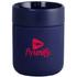 A drink bottle featuring a navy ceramic tumbler with a silicone wrap and a logo on the front.