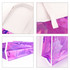 A purple and clear PVC handbag with white straps, featuring a glossy finish and a structured base.