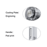 A transparent cooling fan with an engraved cooling plate and a handle featuring a pad print.
