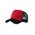 A red and black Fashion Mesh Hat with a structured front and mesh sides, featuring a logo.