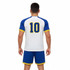 A breathable cross neck raglan T-shirt in white with blue and yellow accents, featuring the number 10 on the back.