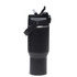 A drink bottle in matte black with a handle and a spout. It features a logo on the body.