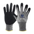 Cut resistant nitrile gloves in black and grey, featuring a textured grip and a logo on the wrist area.