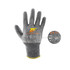 Cut resistant PU gloves in grey with a yellow wrist cuff, featuring a logo on the back of the hand.