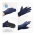Sun protective gloves in navy blue with two open fingers, featuring a textured grip and a logo.