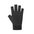 A pair of black fingerless gloves featuring a sleek design and a snug fit. The gloves have a logo on them.