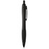A black pen with a smooth finish and a grip section. It features a clip and has a logo on the body.