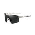 Frameless sports sunglasses in white with a black lens, featuring a modern design and a logo on the frame.