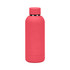 A drink bottle made of recycled stainless steel, insulated, in a coral pink finish, featuring a silver cap and logo.
