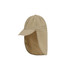 A baseball cap with a neck flap, featuring a light khaki colour and a logo on the side.