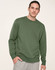 A unisex crew neck sweater in a green shade, featuring a relaxed fit and a logo on the front.
