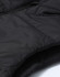 A close-up of a black insulated puffer vest featuring a 3D cut and a textured fabric. The image includes branding.