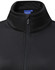 A black softshell jacket with a high collar and a zipper, featuring a logo.