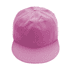 A giant pink baseball cap with a flat brim and a rounded top, featuring a logo on the front.