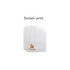 A white disposable non-woven kids chef hat with a logo printed on it.
