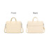 A cream laptop bag with handles, displaying the front and back views, featuring a logo.