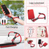 A red charging phone strap with adjustable features, showcasing multiple styles and a logo on the design.
