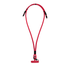 A red charging phone lanyard with connectors at both ends and a secure attachment point. It features a logo.