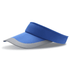 A blue and grey sun visor featuring a curved peak and a soft band, with a logo on the side.