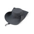 A wide brim sun hat in black with a textured finish and a flared brim. It has a circular crown and a logo.