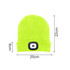 A bright yellow beanie with a built-in headlamp feature, measuring 20cm wide and 22cm tall.