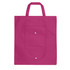 A bright pink foldable non-woven shopping bag featuring a pocket and sturdy handles. It includes a logo on the front.