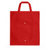 A foldable red non-woven shopping bag with two handles and a front pocket, featuring a logo.