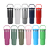 A drink bottle collection featuring various 900ml vacuum tumblers in black, white, navy, red, pink, green, and blue, with handles.