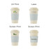 A 400ML bamboo fibre coffee cup in cream with a silicone sleeve, featuring various printed logos.