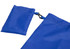 A reusable grocery bag in bright blue, featuring a compact foldable pouch attached with a clip and a logo.