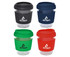 A drink bottle set featuring four reusable coffee cups in black, navy, green, and red, each with a logo.