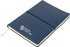 A navy blue Tango A5 notebook with a black elastic band and a logo on the cover.