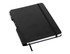 A black A5 notebook with an elastic band closure, featuring a pen holder and ribbon bookmark.