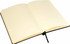 An open A5 notebook with cream pages, featuring a black cover and a ribbon bookmark. It includes a logo.