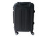 A black wheeled carry-on suitcase with a sturdy handle and smooth-rolling wheels, featuring a logo.