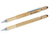 A bamboo stylus pen in natural colour with a ruler feature and a metallic clip. It has a visible logo.