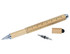 A bamboo stylus pen with a silver tip, detachable cap, and a ruler etched along the barrel.