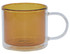A double wall mug featuring a transparent body with an amber interior and a clear handle.