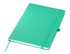 A teal A5 notebook with a matching elastic band and a ribbon bookmark. It has a smooth cover and a logo.