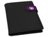 A black portfolio with a purple clasp and an emblem on the front. Suitable for office and business use.